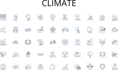  Climate line icons collection. Efficiency, Productivity, Deadlines, Meetings, Communication, Organization, Strategies vector and linear illustration. Management,Focus,Multitasking outline signs set