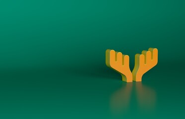 Sticker - Orange Deer antlers icon isolated on green background. Hunting trophy on wall. Minimalism concept. 3D render illustration