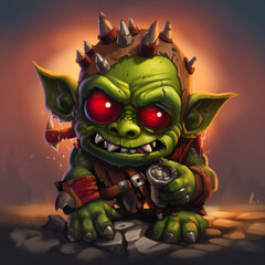 Wall Mural - A cute green orc character with red eyes Generative Ai