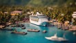 Miniatur Drohnen Ansicht eines Kreuzfahrtschiffes in einem karibischen Hafen, Generative AI