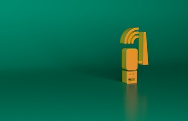 Sticker - Orange Usb wireless adapter icon isolated on green background. Minimalism concept. 3D render illustration