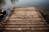 Fototapeta Pomosty - A wooden pier extending into a lake. Wood texture, background Generative AI