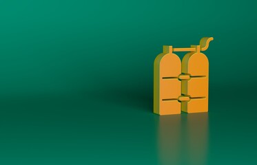 Wall Mural - Orange Aqualung icon isolated on green background. Oxygen tank for diver. Diving equipment. Extreme sport. Diving underwater equipment. Minimalism concept. 3D render illustration