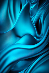 Close up of blue fabric with wavy design on it's surface. Generative AI.
