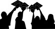 silhouette of graduation group celebration , bs , ms , phd , diploma etc