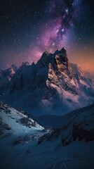 Poster - Night landscape with colorful Milky Way at mountains. Starry sky with hills at summer. Beautiful Universe. Space background. Generative Ai.