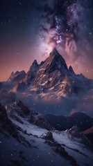 Wall Mural - Night landscape with colorful Milky Way at mountains. Starry sky with hills at summer. Beautiful Universe. Space background. Generative Ai.