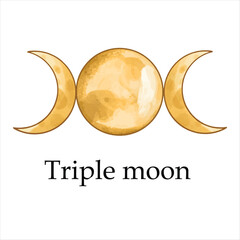 watercolor triple moon in gold and blue vector