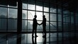 © Kowit - silhouettes two businessmen handshake in cooperation agreement concept at the office and successful business partner. businessman shaking hands to seal a deal with his partner. Generative Ai.
