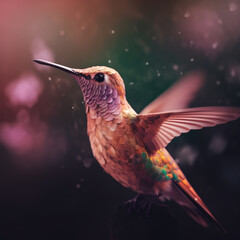 Wall Mural - Generative AI: beautiful colorful  hummingbird flying