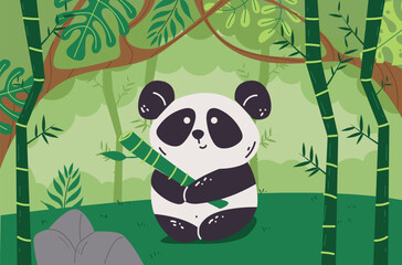 Wall Mural - Bamboo panda bamboo forest jungle background concept. Vector graphic design illustration