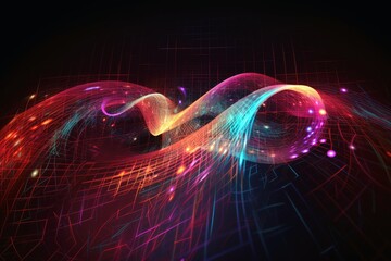 Abstract mathematical background glowing with lines and waves  created with generative AI technology.
