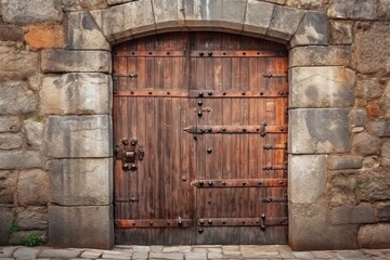 Wall Mural - Wooden doors in medieval castle. Ai