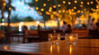 © vetre - Blur and bokeh of beach bar restaurant for background. Generative Ai.