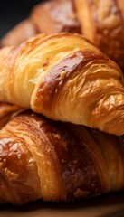 Wall Mural - Close up on a Stack of Freshly Baked French Croissants Generative AI