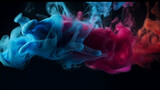 Fototapeta  - Color smoke abstract background. Cold and hot contrast. Defocused blue red contrast. Vapor floating cloud texture. Generative AI