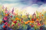 Fototapeta  - meadow with flowers, watercolor-Ai