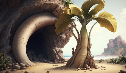 AI Generated illustration of Animation art of the banana tree in the cave