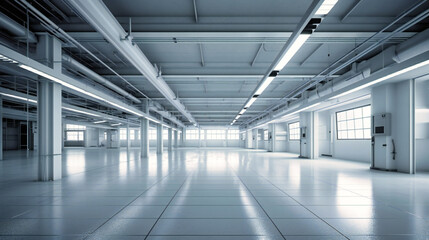 A view of white ceiling in an empty warehouse