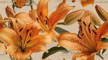 Vintage  Summer Orange Lily Flowers Seamless Background,generative Ai.