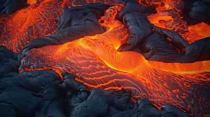 illustration of lava flowing on cooling rocks, hawaii, but could be anywhere. generative ai.