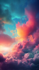 Wall Mural - fluffy blurred rainbow sunset clouds