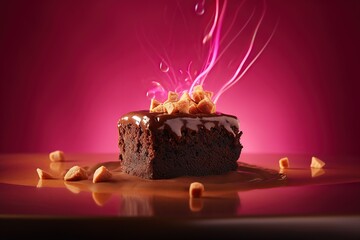 Wall Mural - tasty brownie on pink background