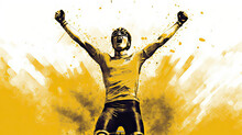 Illustration Of A Male Cyclist In A Yellow Jersey Raising His Arms In Victory. This Image Was Created Using AI Generative Technology.
