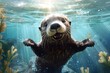 Cute Sea Otter Playing Underwater (Generative Ai)