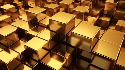 Poster - 3d abstract geometric gold blocks background. Generative ai. Generative ai