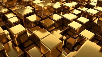 Poster - 3d abstract geometric gold blocks background. Generative ai. Generative ai