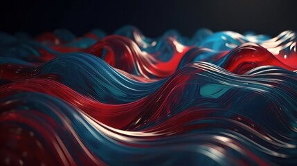 Aufkleber - A vibrant red, white, and blue wave pattern on a sleek black background. Generative ai