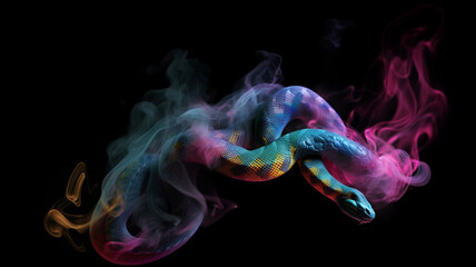 Wall Mural - animals surrounded by colored smoke. snake wrapped in colored smoke. snake original, creative and co