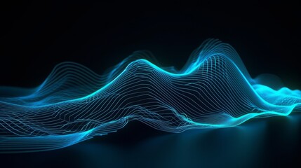 Poster - A vibrant blue light wave on a deep black backdrop. Generative ai