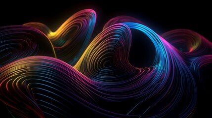 Aufkleber - Colorful lines on a black background using computer graphics. Generative ai