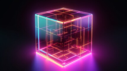Aufkleber - A luminescent cube floating in a dark void. Generative ai
