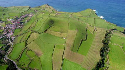 Wall Mural - Aerial view of the landscapes on Sao Miguel Island, green farmland and volcanic mountains and lakes, Azores, Portugal