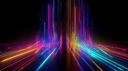 Aufkleber - Colorful neon lines creating an abstract pattern against a dark background. Generative ai