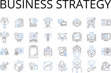 Business strategy line icons collection. Marketing plan, Accounting principles, Project management, Entrepreneurial vision, Sales tactics, Financial management, Operational planning vector and linear