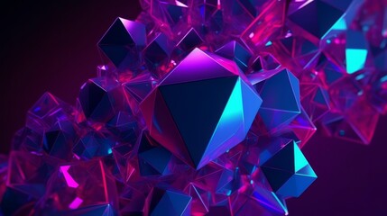 Aufkleber - Abstract geometric shapes in purple and blue hues on black background. Generative ai
