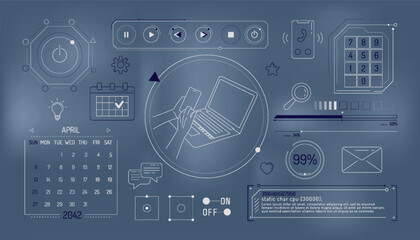 Wall Mural - set of infographic elements about computer communication and social networks.