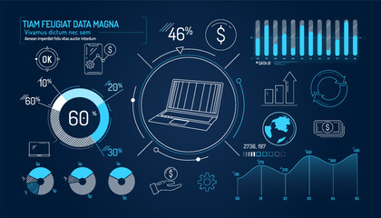 Wall Mural - Set of infographic elements about the dollar exchange rate and fintech.