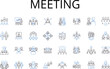 Meeting line icons collection. Conference, Assembly, Session, Gathering, Summit, Encounter, Rendezvous vector and linear illustration. Appointment,Interview,Conclave outline signs set