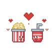 © Judith R.S - Characters in love, popcorn and fizzy soda pixel art