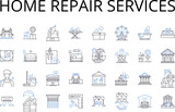 Fototapeta Miasto - Home repair services line icons collection. Handyman services, Household maintenance, Property repair, Fixing up, Property restoration, Renovation services, Property improvement vector and linear