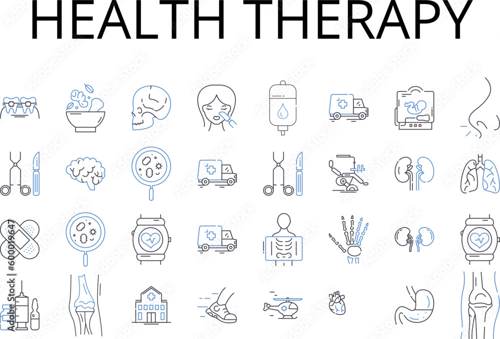 Health therapy line icons collection. Alternative medicine, Complementary medicine, Natural healing, Wellness treatment, Mind-body therapy, Holistic healthcare, Integrative medicine vector and linear