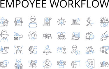  Empoyee workflow line icons collection. Staff process, Personnel sequence, Worker system, Labor management, Staff operations, Work structure, Work protocol vector and linear illustration. Job