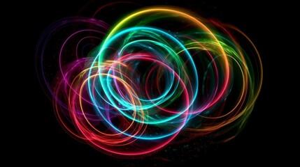 Aufkleber - Multicolored circles on black background. Generative ai