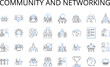 Community and networking line icons collection. Society, Group, Association, Neighborhood, Tribe, Faction, Fellowship vector and linear illustration. Club,Guild,Clan outline signs set