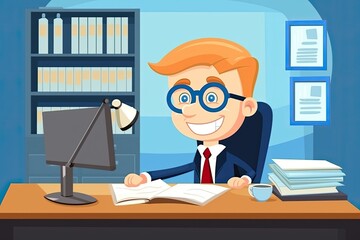 Wall Mural - person working on a computer at a desk generative ai